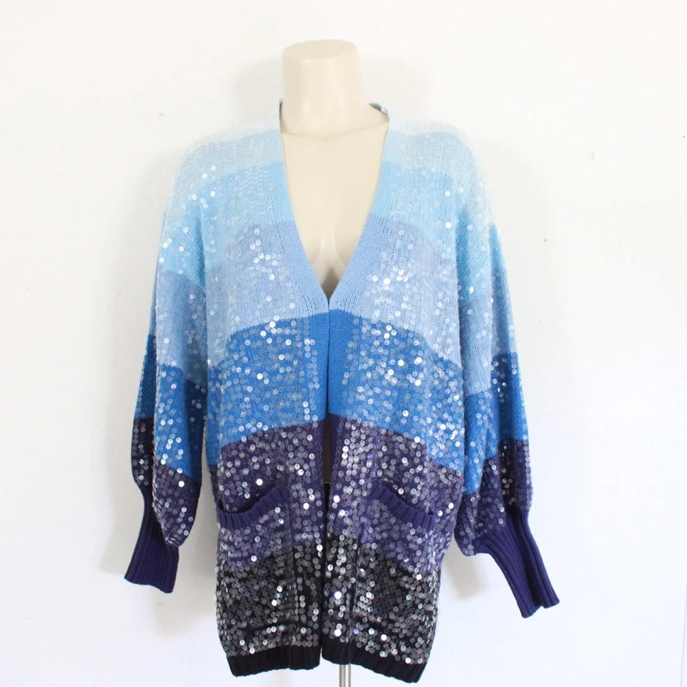 Isaac Mizrahi Live! Multistripe Blue Cardigan